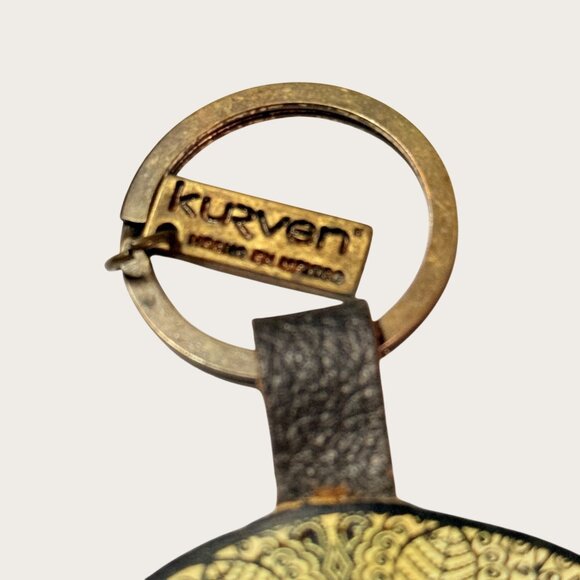 Kurven Sugar Skull Faux Leather Keychain Keyring Day of the Dead - Picture 3 of 3